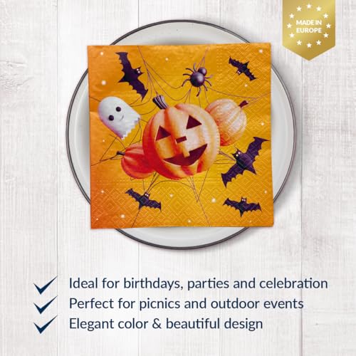 Funny Halloween Luncheon Napkins - 6.5x6.5 in, 50 Pack, Colorful Fall Decor