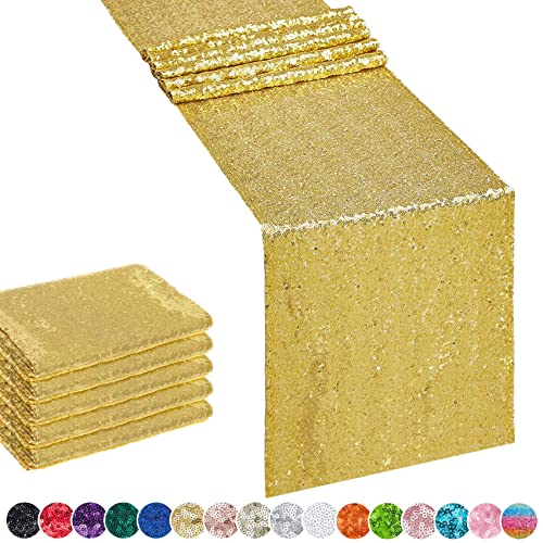 Gold Sequin Table Runner Set - 12x72 Inch, 6PCS, Wedding & Party Decor