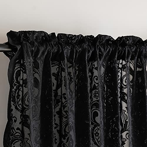 Black Sheer Lace Curtains Set of 2 - 52W x 96L Victorian Gothic Window Panels - Variation: Black / 52"W x 96"L