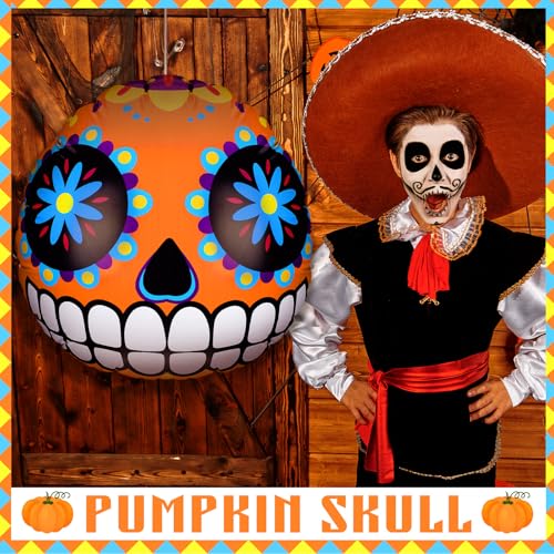 Halloween Inflatable Sugar Skull & Pumpkin Decor Pack - Indoor Outdoor