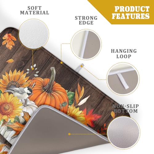 Pumpkin Bucket Dish Drying Mat - Halloween Thanksgiving Kitchen Decor 18x24 Inch
