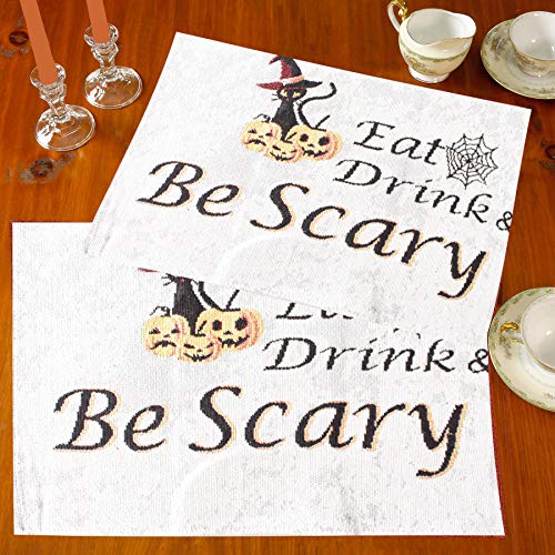 Halloween Hello Fall Cotton Table Mats Set of 4 - Ghost Skull Pumpkin Trick or Treat