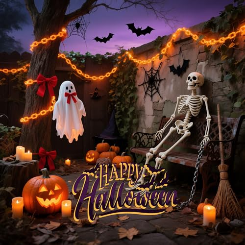 Halloween Chain String Lights - Orange 175 LED Battery & USB Powered, Waterproof 13.7FT