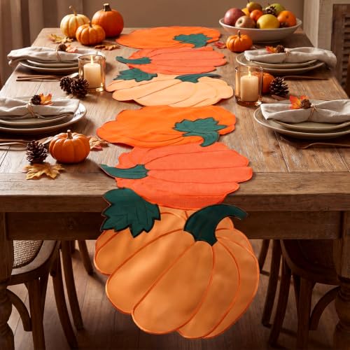 Fall Pumpkin Embroidered Table Runner, Autumn Decor for Thanksgiving & Halloween