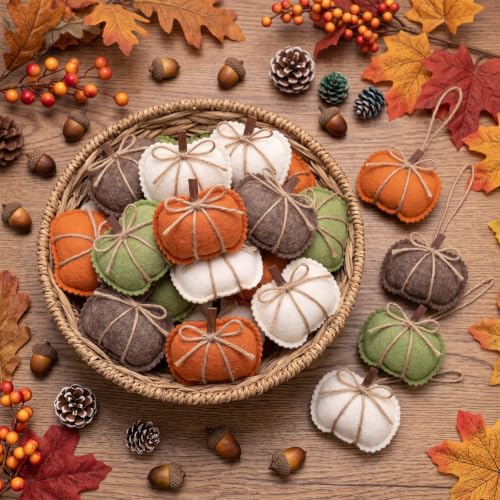 Fall Tree Decorations - 16 Felt Pumpkin Hanging Ornaments for Autumn Decor