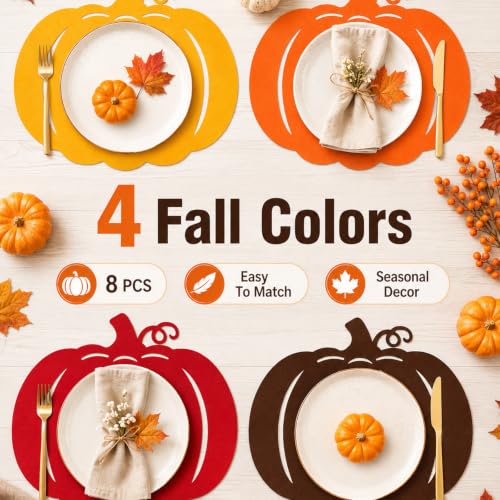 Fall Pumpkin Placemats Set of 8 - Thanksgiving Harvest Felt Table Mats