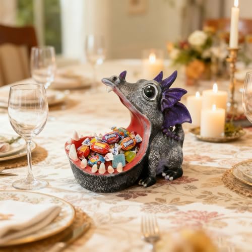 Halloween Dinosaur Candy Bowl - Unique Decorative Key Dish for Home & Office - Orange & Black