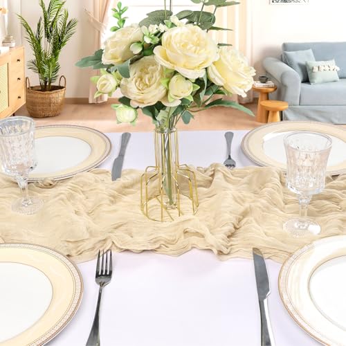 Beige Cheesecloth Table Runner 23x120 Inches - 12 Pack, Boho Rustic Decor
