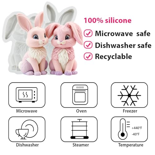 Easter Bunny Silicone Fondant Mold Set - Rabbit & Bunny Shapes, Style E