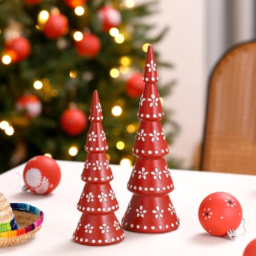 Mexican Christmas Decor Figurines - Boho Terracotta Santa & Reindeer Set