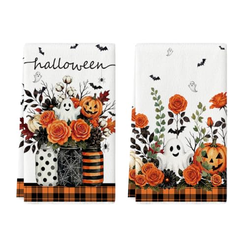Ghost Vases Halloween Kitchen Towels Set of 2 - 18x26 Inch