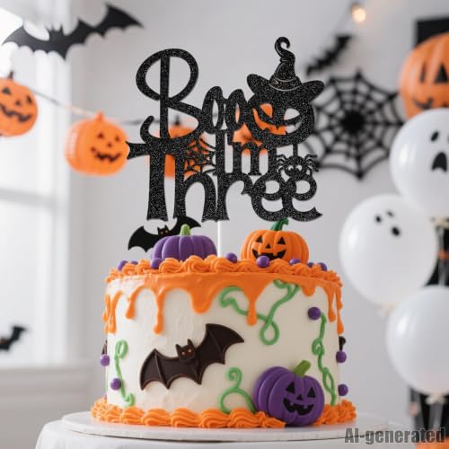 Halloween 3rd Birthday Cake Topper Boo I'm Three Glitter Decor