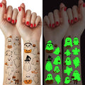 Glow in the Dark Halloween Ghost Tattoos - 12 Sheets, Waterproof & Long Lasting