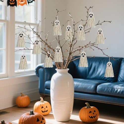 12 Pcs Halloween Boho Ghost Macrame Decorations - Small Edition