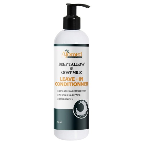 Beef tallow & Goat milk Leave-In Conditioner| Handmade hair Detangler- Anti-Frizz dreadlock moisturizer-Split Ends Breakage (12 Fl Oz)