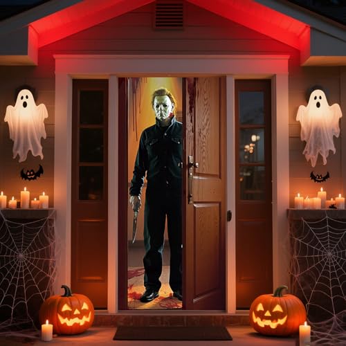 Halloween Fabric Door Cover - Spooky Wall Banner for Indoor Outdoor Party Decor 72.8x35.4 Inches