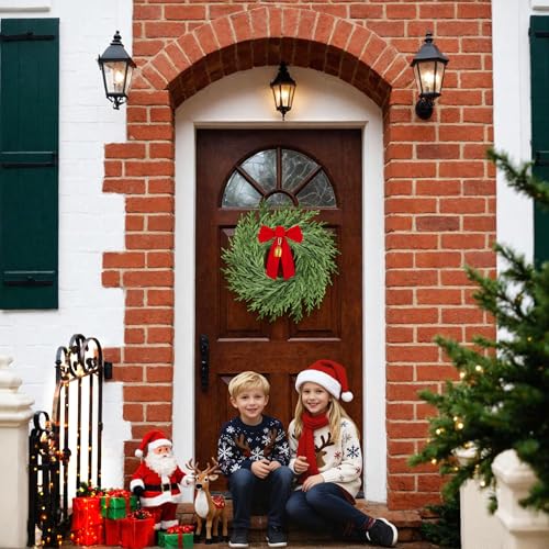 26-Inch Christmas Wreath with Red Bow & Bell - Artificial Front Door Decor - Style3