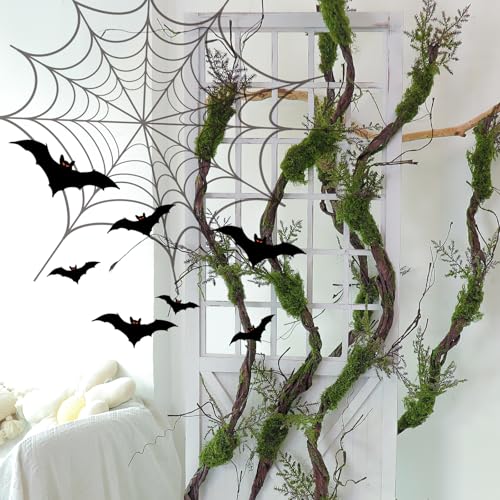 78.9-Inch Faux Tree Trunk Garland with Moss and Leaves for Halloween & Forest Decor