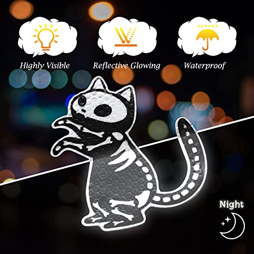 Halloween Skeleton Cat Magnets Set - Reflective Waterproof Decor for Refrigerator & Metal Surfaces