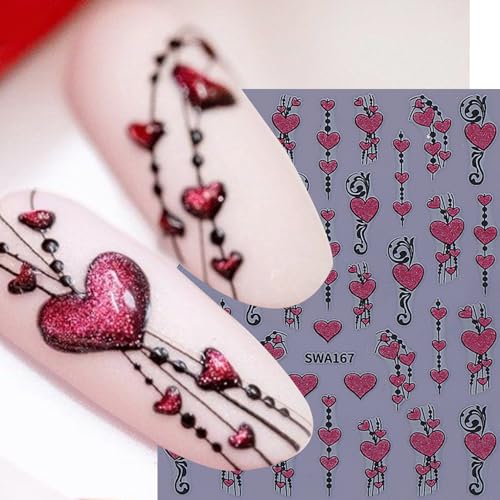 Valentine's Nail Art Stickers Decals - Lips Hearts French 3D Self-Adhesive - Valentine Style-02