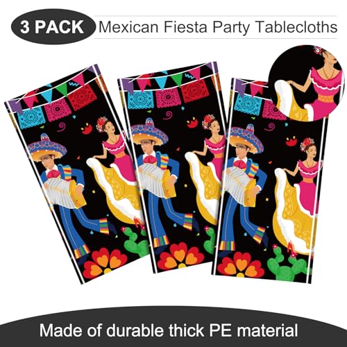 Mexican Fiesta Plastic Tablecloth 54x108 Inches - 3 Pack for Parties