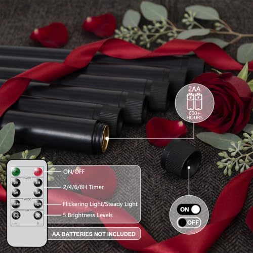 Black Flameless Taper Candles with Remote Timer - 11 Inch Gothic Decor Set of 12