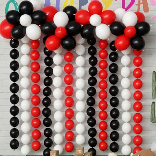 Link Balloons Set 10 Inch Latex Party Balloons in Red Black White - 100 Pack with Link Tail