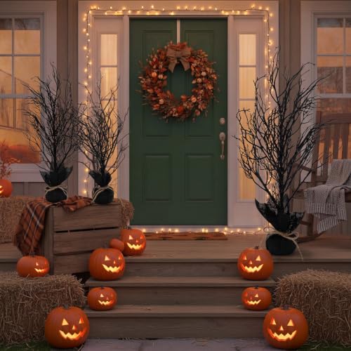 Halloween Black Tree Set - Spooky Outdoor & Indoor Decorations, 3 Pack