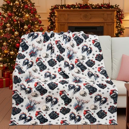 Halloween Christmas Decor Throw Blanket Skull Cat 50x60 Inch Cozy Soft Blanket