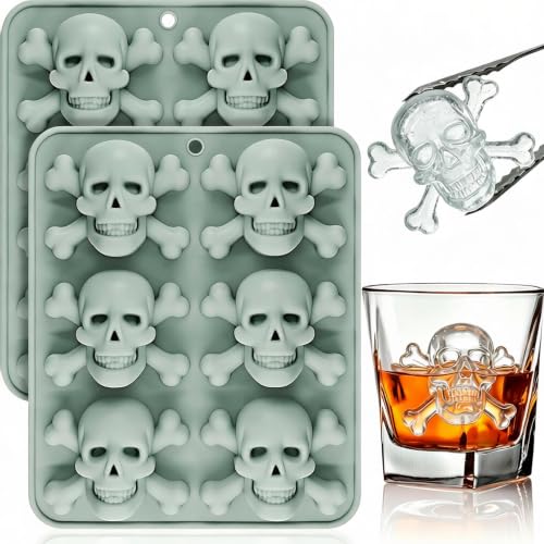 Grey Skull Ice Cube Mold 12 Cavities - Realistic 3D Silicone Skull Tray