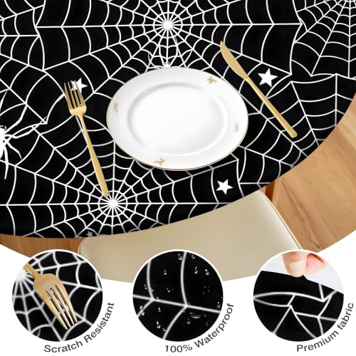 Halloween Spider Web Round Fitted Tablecloth 44 Inch Waterproof & Stain-Resistant
