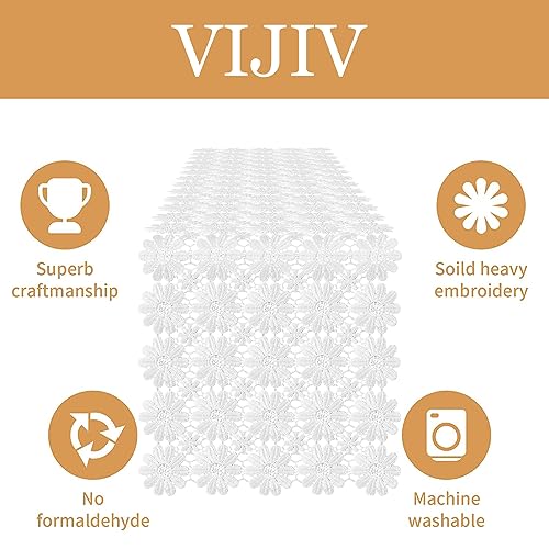 15.8x108 Inch White Crochet Lace Table Runner - Boho Dresser Scarf - Modern Style