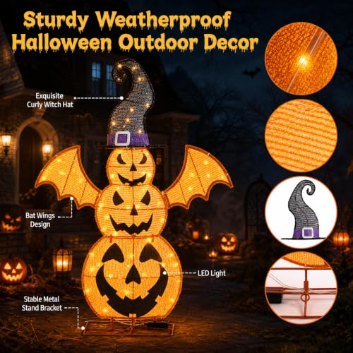 Lighted Halloween Jack o' Lantern Decor with Hat and Wings - 37 Inch