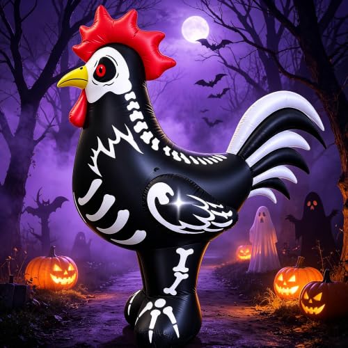 6.4FT Inflatable Skeleton Rooster Halloween Yard Decoration with LED Lights