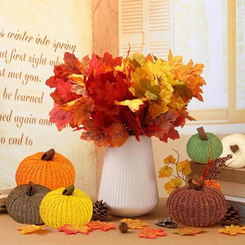 Mini Crochet Pumpkins Artificial 6 Pack Fall Decor Knit Pumpkins for Thanksgiving Halloween Autumn Home