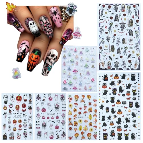 Halloween Nail Stickers & 3D Christmas Tree Nail Art Decals - Mix
