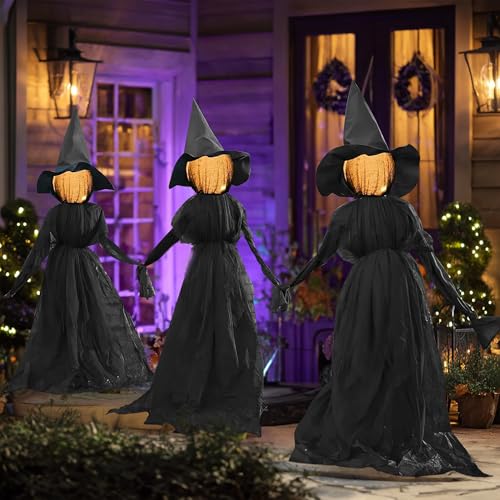Lighted 5FT Halloween Witches Stakes Outdoor Decor - 3 Pack Spooky Yard Props