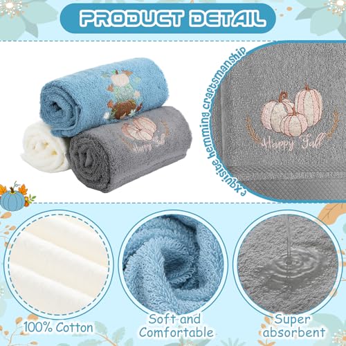 FuWeave Blue White Fall Pumpkin Hand Towels Set - Halloween Bathroom Decor