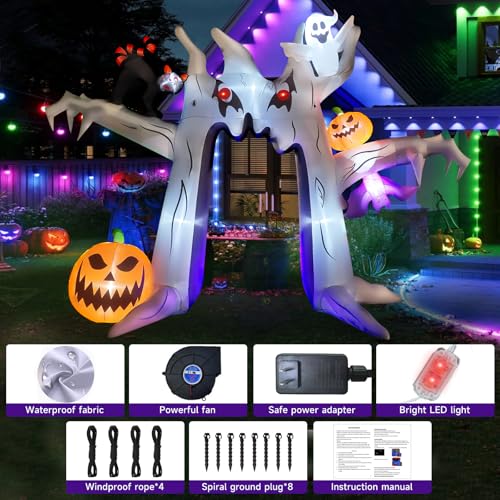 Halloween Inflatable Archway - Dead Tree Variation with Ghosts, Pumpkins & LED Lights, 10FT Yard Decorations