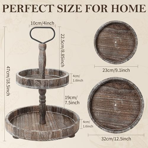 Horse Rustic Wooden Tiered Tray Light Brown 18.5x12.5 Farmhouse Decor Cupcake Stand