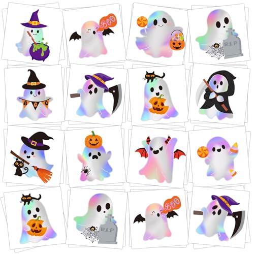 Halloween Ghost Glitter Temporary Tattoos - 120 Pcs Kids Halloween Party Stickers - Variation: Ghost Style