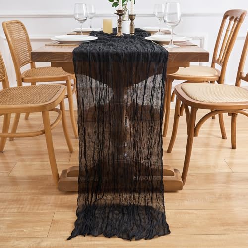 Black Cheesecloth Table Runner 2 Pack 10FT Boho Decor for Halloween New Year Graduation