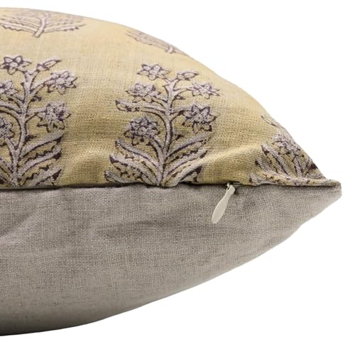 14x14 Linen Throw Pillow Cover - Mustard & Red Square Cushion for Sofa Bed