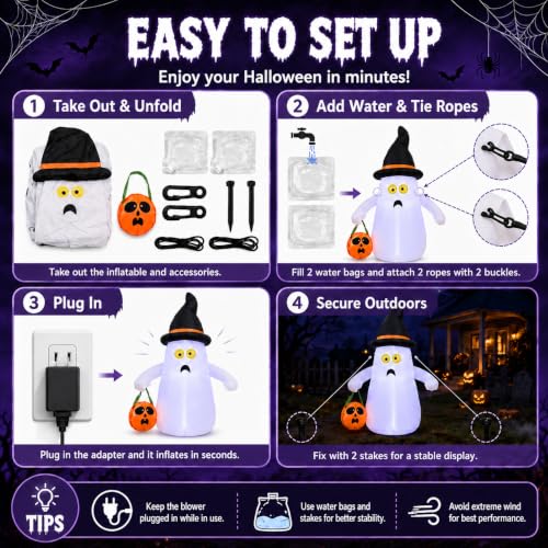 4FT Inflatable Ghost with Pumpkin Lantern LED Outdoor Halloween Yard Decor