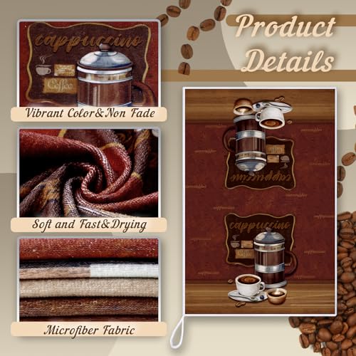 Coffee Themed Kitchen Towels Set - 6 Stylish Microfiber Dish Towels
