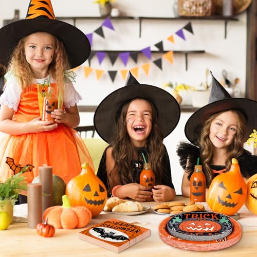 Halloween Disposable Dinnerware Set for 24 Guests - Pumpkin, Bat & Cat Design