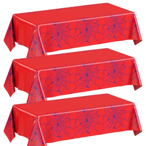 Spider Tablecloth Set 3 Pack - Web Design for Birthday & Halloween Parties - Black and Red Web Variation
