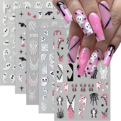 Halloween Ghost Nail Stickers Set - 3D Self-Adhesive Nail Art Decals - Ghost Pumpkin Spider Web - Variation: Ghost-2