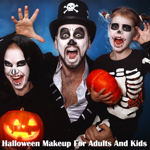 Halloween Face Paint Kit with Black and White Face Paint, Setting Powder & Sponge - Unisex SFX Makeup