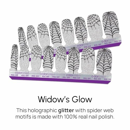 Color Street Widow's Glow Nail Polish Strips - 16 Double-Ended Glitter & Web Design